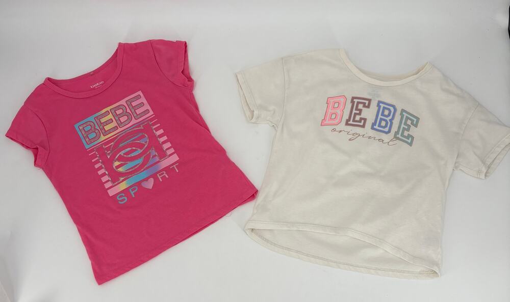 Girls bebe SPORT 2pc T-Shirt Lot Size M 10/12 Pink & Cream
